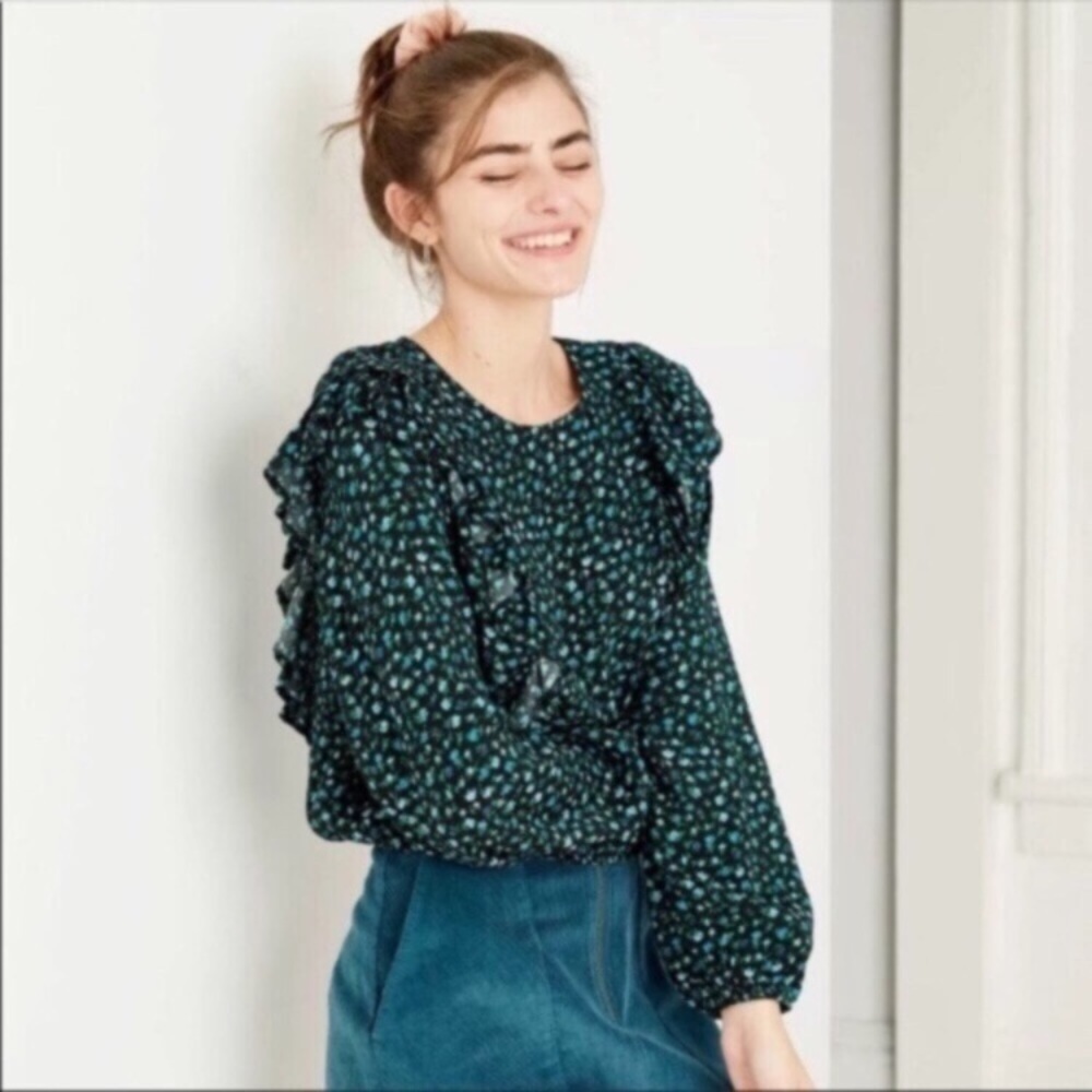 Wild Fable Blue Floral Long Sleeve Blouse - Picture 1 of 7